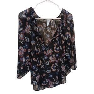 Maurices Black Asymmetrical Ruffled Tunic Blouse